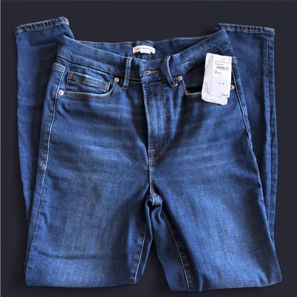 NWT Good American Always Fits Straight Leg Denim Jeans - Deep Blue